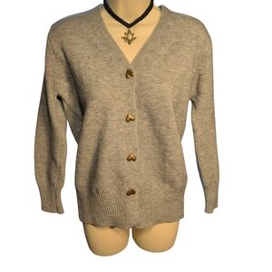 Cardigan Women's Cozy Grey Knit Heart Buttons Size Medium
